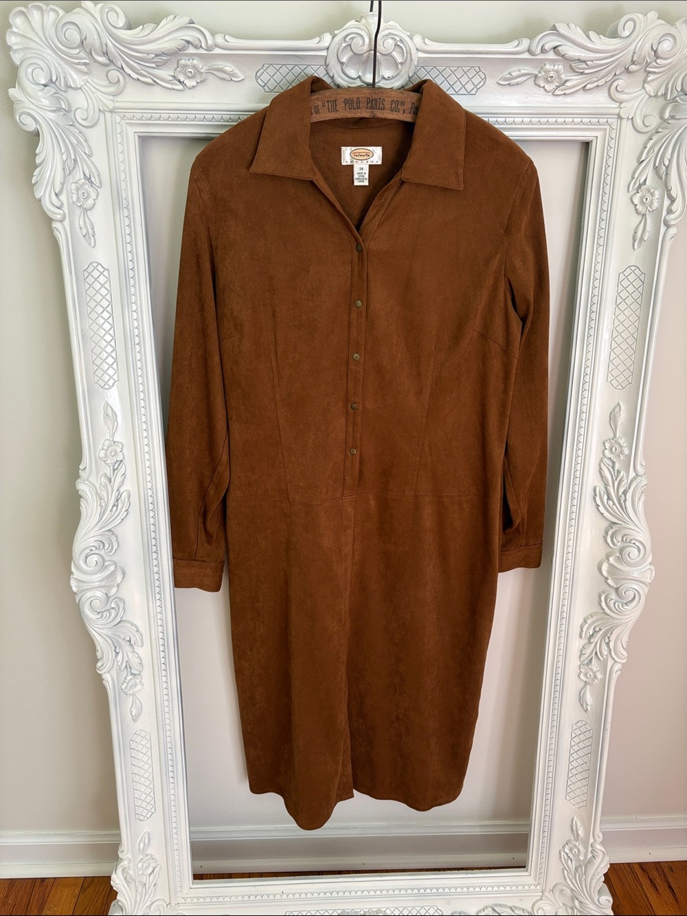 Vintage Talbots Brown Suede-Look Button Front Dress - Women 14